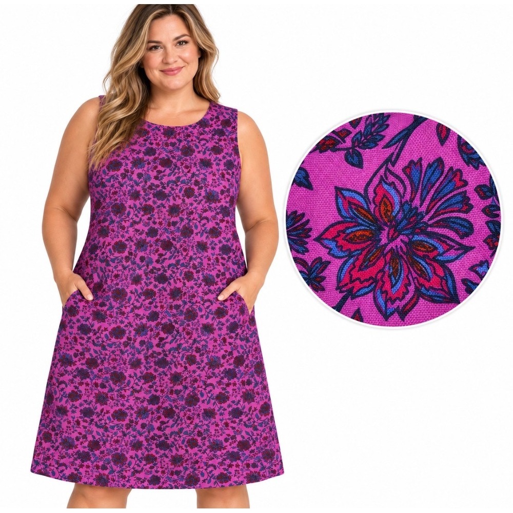 J Jill Love Linen A Line Shift Dress XL Midi Purple Floral Paisley Pockets